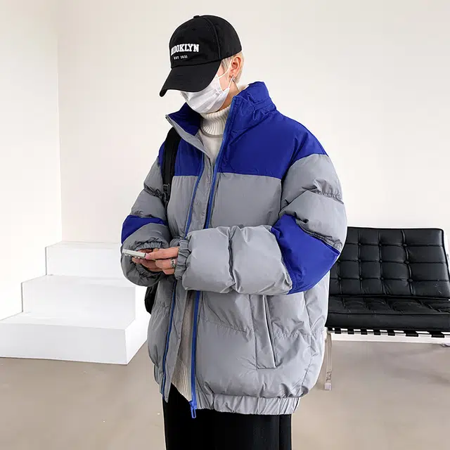 极限涡轮 简约撞色面包服保暖个性高级感外套棉服 男女同款 灰蓝色