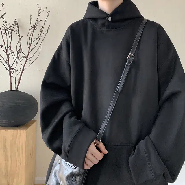 极限涡轮 重磅潮牌美式复古连帽麂皮纯色嘻哈街头休闲百搭卫衣 男女同款 黑色