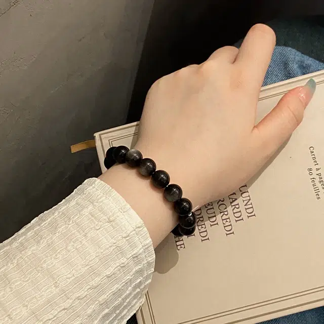 鸳鸯金楼 新中式国风系列 国潮霸气闪耀人生潮酷银曜石 足银铃兰花 幸福自来 银曜石 手串 男女同款情侣款