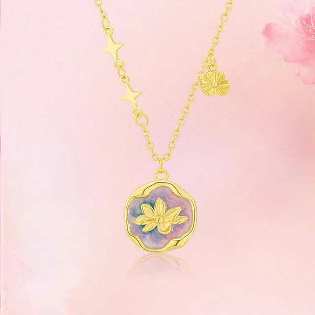 鸳鸯金楼 莫奈花园睡莲花 森系小清新梦幻可爱甜美少女感 合金 项链 男女同款情侣款