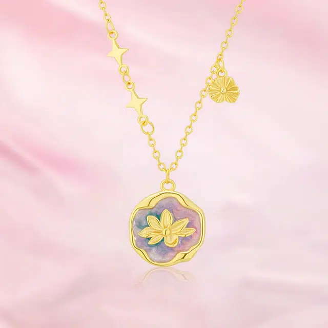 鸳鸯金楼 莫奈花园睡莲花 森系小清新梦幻可爱甜美少女感 合金 项链 男女同款情侣款
