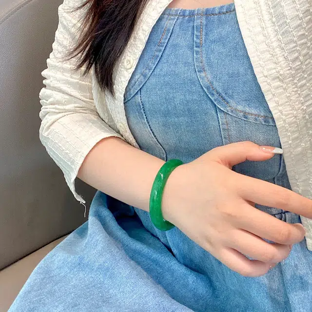 鸳鸯金楼新中式国风福系列 辣绿色稳重优雅手镯 妈妈款雍容华贵典雅百搭女款玉镯子