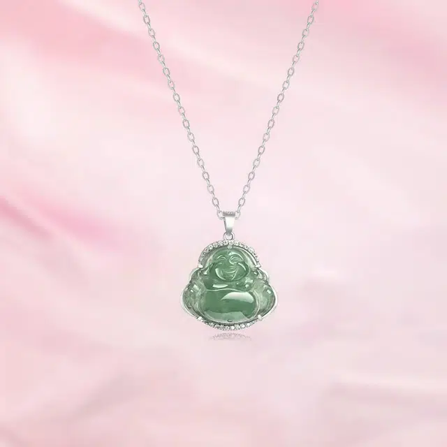 鸳鸯金楼 福泽笑佛 新中式吉祥顺遂招财进宝平安赐福本命年路路通弥勒佛吊坠 糯冰 项链 男女同款情侣款