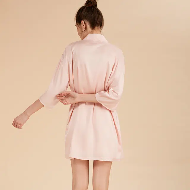 弗利少女 凉感冰丝七分袖结婚晨袍可外穿性感吊带睡裙长短裤睡衣套装 女款 礼盒装