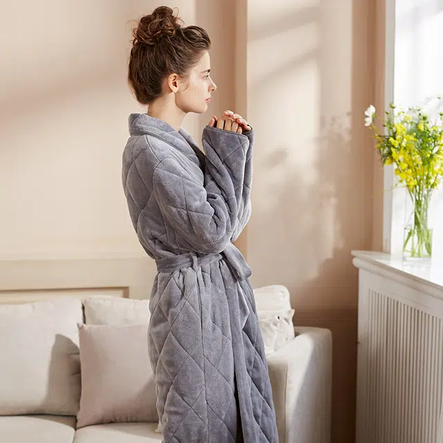 弗利少女 法兰绒加绒加厚保暖秋冬季家居服睡袍 女款