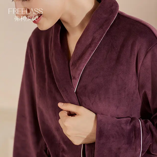 弗利少女 海岛绒秋冬保暖睡袍家居服 女款 紫色