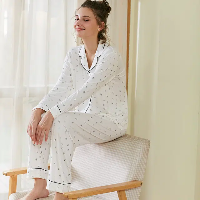 弗利少女 亲肤棉质舒适透气情侣家居服睡衣套装 春秋季 家居套装 女款