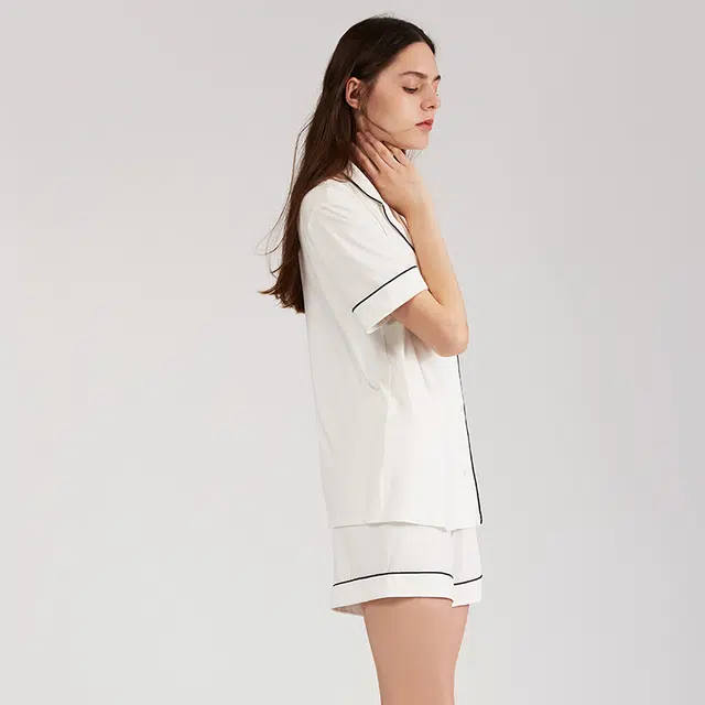 弗利少女 情侣睡衣纯色简约翻领短袖短裤可外穿长袖家居服套装睡衣礼盒 夏季 男女同款 两套装