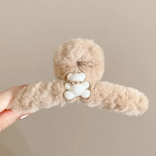 白卷 秋冬简约后脑勺抓夹可爱小熊毛绒发饰 女款 闺蜜款