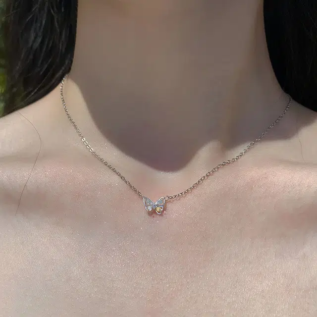 心草 花仙子蝴蝶 甜美梦幻可爱少女心轻奢设计感镂空韩版小众 合金 项链 女款