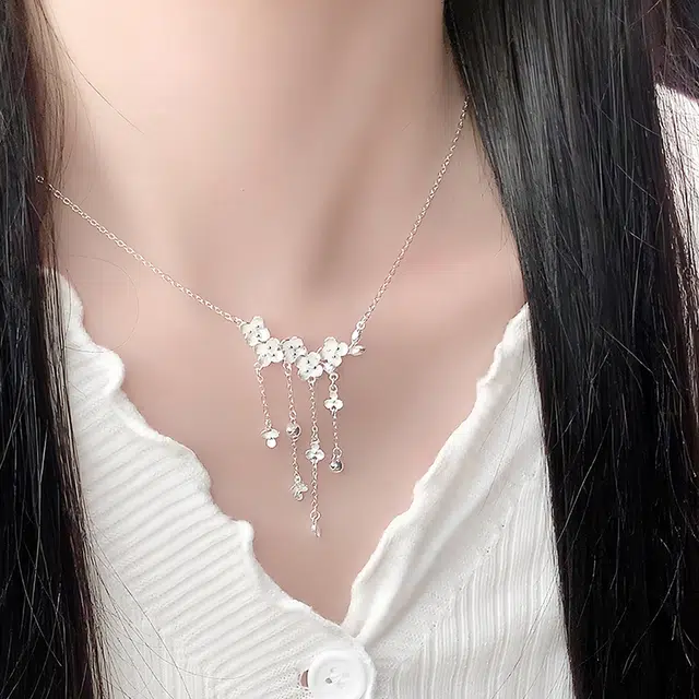 心草 原创系列 梅花流苏优雅精致轻奢复古小众设计高级感百搭锁骨链 温婉气质小清新 足银 项链 女款