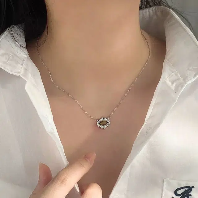 心草 日冕之眼 宫廷立体浮雕纹理创意精致复古国潮风个性高级感复古国风 虎眼石 项链 女款 礼盒装