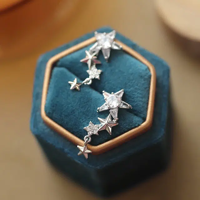 心草 闪耀星星流苏 简约精致优雅气质小众设计高级感轻奢复古百搭温婉大气耳饰 合金 耳环 女款