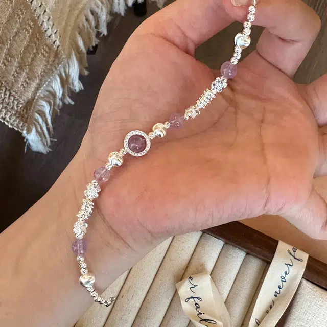 心草 猫眼珠盘缠 复古轻奢高级感小众设计优雅精致甜美小清新浪漫大气日常百搭手饰可调节#好运天然 紫水晶 手链 女款