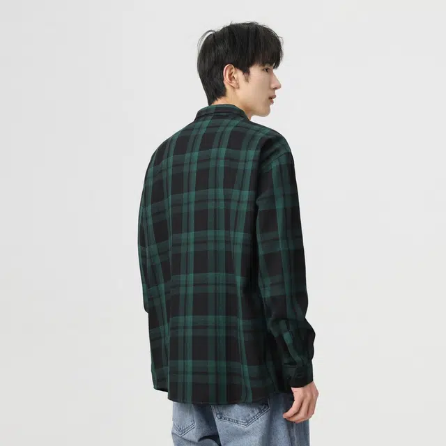 寻星记 美式复古简约潮流宽松格纹长袖上衣外套男衬衫 男女同款
