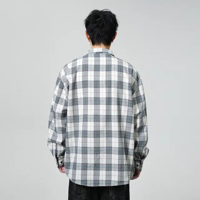 寻星记 美式复古简约潮流宽松格纹长袖上衣外套男衬衫 男女同款