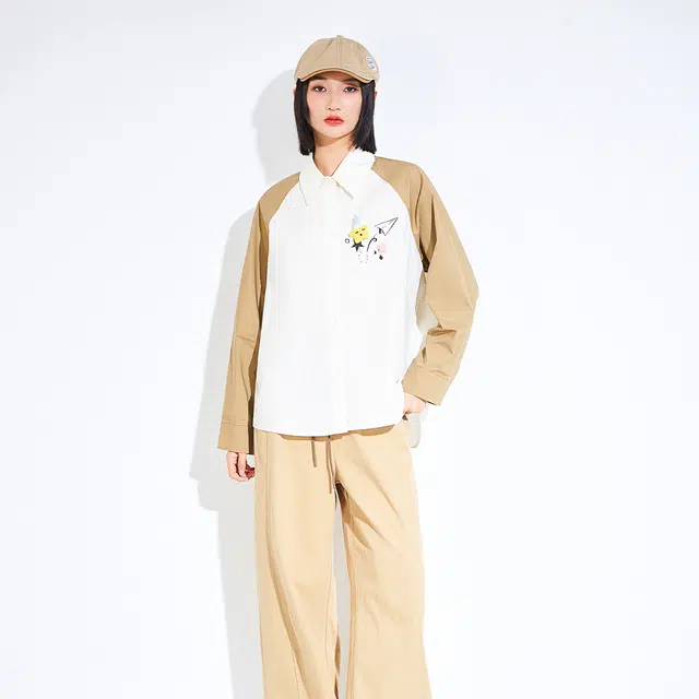木果果木 套头拼色宽松长袖衬衫 女款