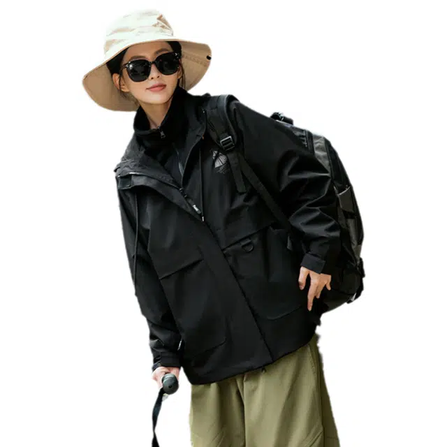 棉基因  户外简约基础款三防连帽登山宽松百搭休闲薄款凉快秋冬款三合一可拆卸夹克外套   夏季攀登徒步攀登高海拔环境冲锋衣 男女同款