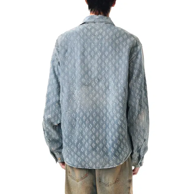 棉基因 美式高街复古水洗做旧裁片提花宽松休闲百搭痞帅潮流日常通勤单排扣翻领落肩无性别主义牛仔外套 男女同款