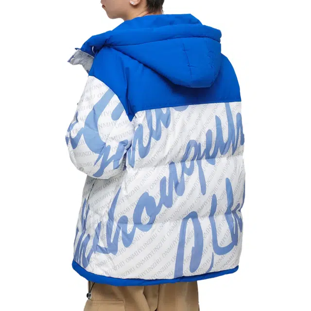 棉基因 美式高街绗缝基础款数码满印系列风格简约连帽面包服纯色宽松休闲防风外套防寒保暖加厚落肩袖羽绒服 男女同款