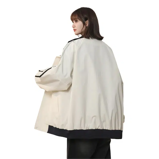 棉基因 美式复古高街户外机能防风耐磨时尚感痞帅潮流工装休闲宽松舒适百搭无性别主义高级感翻领拉链教练飞行员条纹杠夹克 男女同款