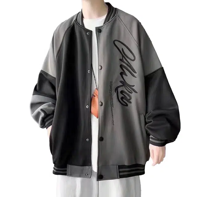 棉基因  日系复古撞色拼接薄款美式立体字母飞行员夹克外套宽松百搭棒球服 男女同款
