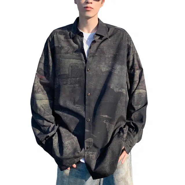 棉基因 美式高街时尚轻奢休闲舒适渐变色高级日常通勤钮扣固定翻领潮流百搭薄款长袖外套秋季穿搭内搭衬衫 男女同款