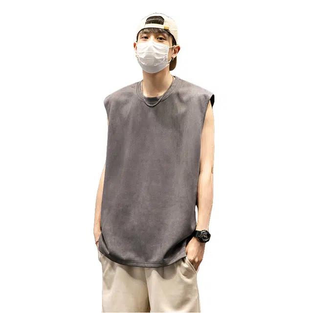 棉基因 美式复古嘻哈高街纯色坎肩宽松休闲无性别主义基础款休闲运动日常百搭透气户外通勤无袖背心 男女同款