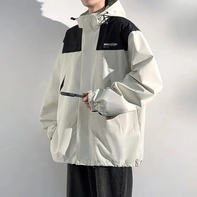 棉基因  山系登山户外简约字母宽松纯色休闲百搭连帽  保暖透气防水防泼水防风冲锋衣 男女同款