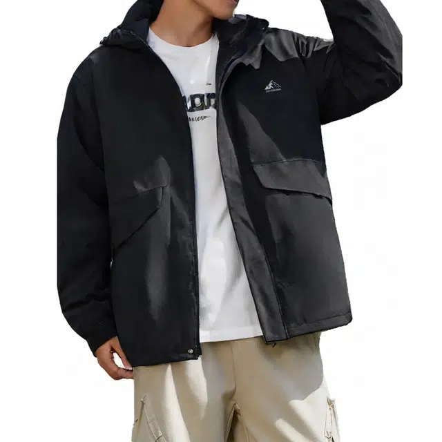 棉基因  户外系列 山系反光刻字膜工艺防风防水防油污宽松可拆卸连帽黑金保暖纯色印花 三合一 冲锋衣 男女同款