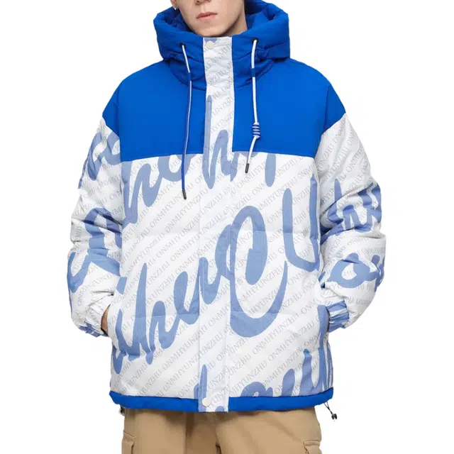 棉基因 美式高街绗缝基础款数码满印系列风格简约连帽面包服纯色宽松休闲防风外套防寒保暖加厚落肩袖羽绒服 男女同款