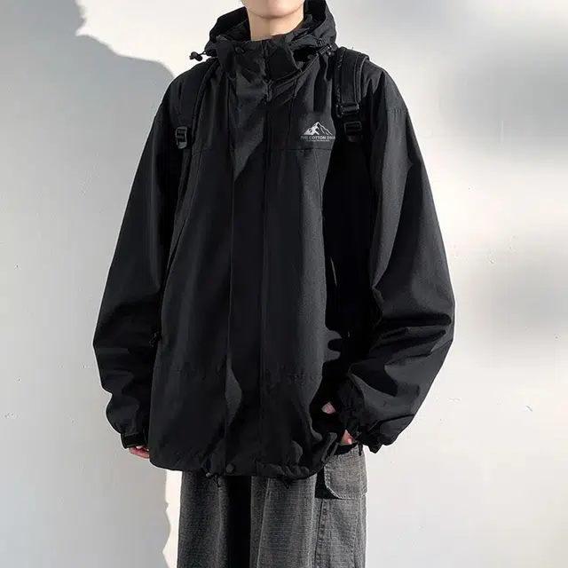 棉基因  全天候系列户外纯色防油污连帽外套单层  轻量透气防水防风冲锋衣 男女同款