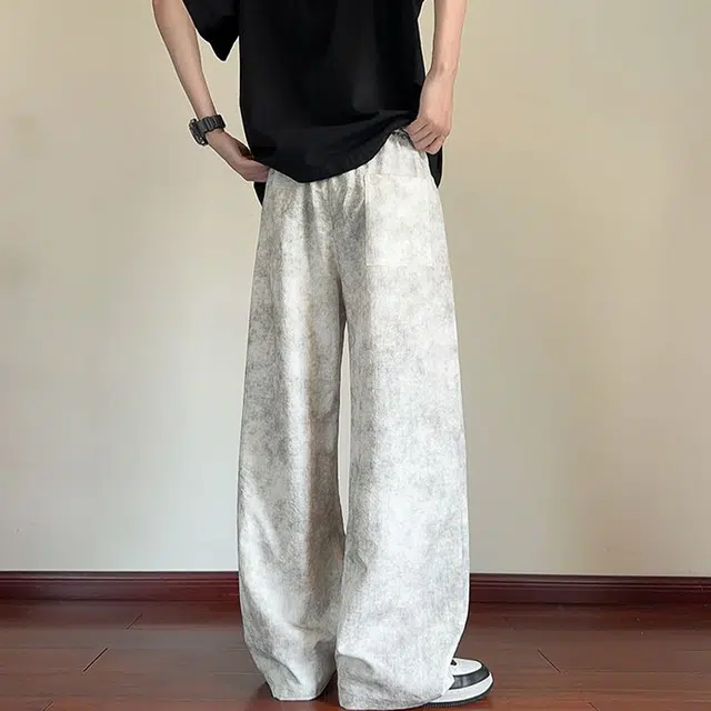 捷帕 时尚港风冰丝凉感薄款扎染抽绳长裤美式高街潮牌水洗复古宽松直筒垂感日常通勤百搭牛仔裤 男女同款