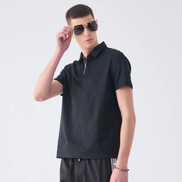 DAVID NAMAN SS24 Polo Zip Tee Black