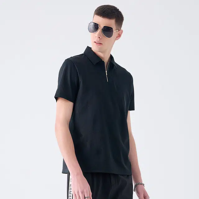 DAVID NAMAN SS24 Polo Zip Tee Black