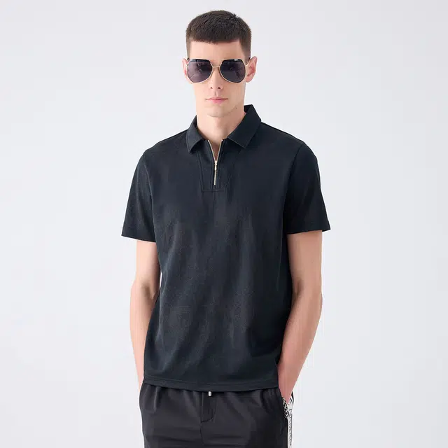 DAVID NAMAN SS24 Polo Zip Tee Black