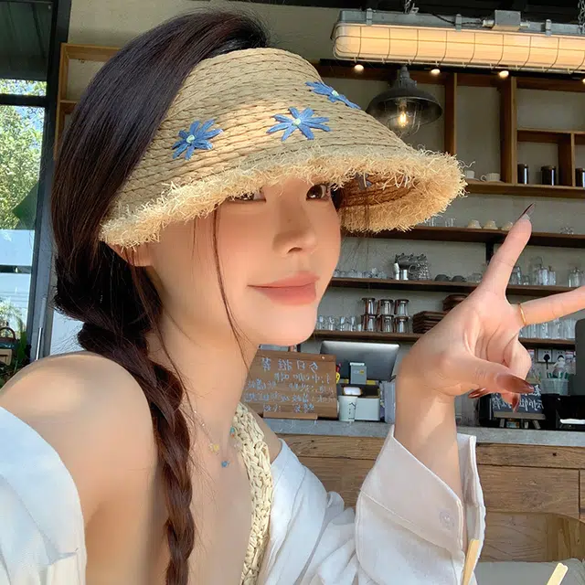艾佳微 夏季度假海边沙滩 草编 空顶帽 女款