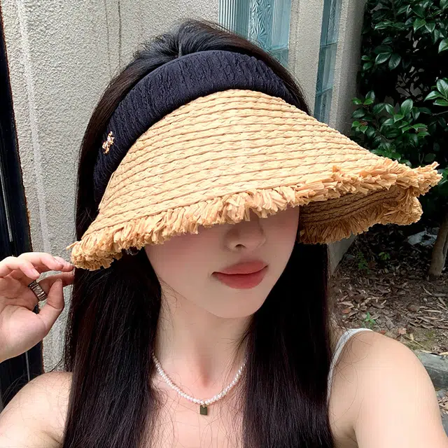 艾佳微 夏季透气游玩出片大帽檐沙滩户外可折叠百搭显脸小遮阳 拉菲草 防晒帽 男女同款情侣款