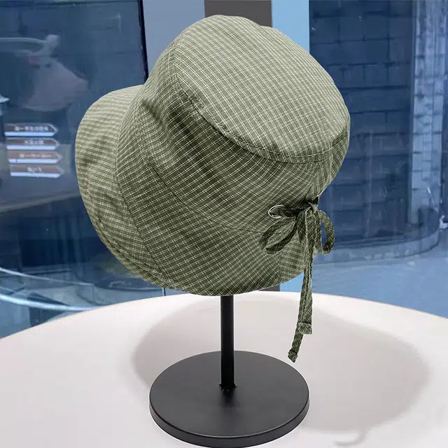 艾佳微 日系格子夏季出游百搭登山露营拍照韩版卷边显脸小水桶帽 涤纶 渔夫帽 男女同款情侣款