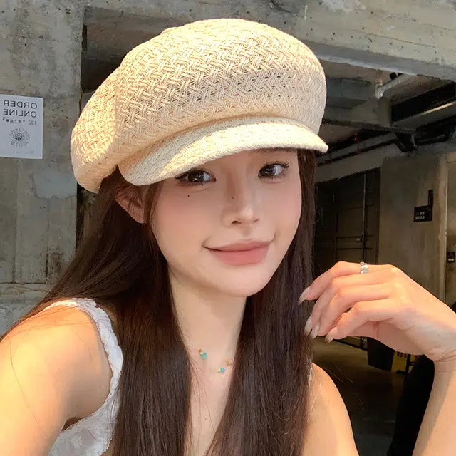 艾佳微 日系拍照游玩镂空八角帽小众纱线钩织画家帽夏季轻薄透气舒适报童帽 聚酯纤维 贝雷帽 男女同款情侣款
