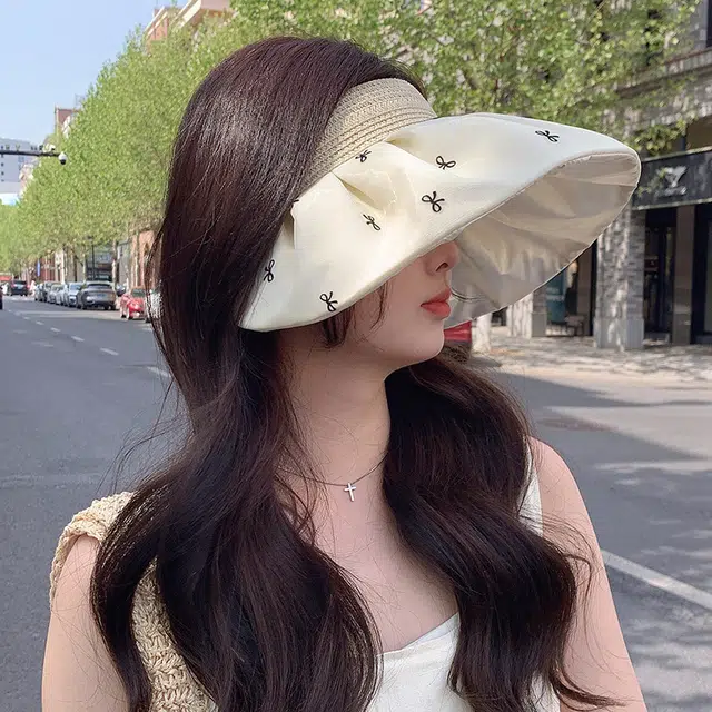 艾佳微 夏季时尚文艺草编户外游玩逛街防紫外线遮阳防晒彩胶 聚酯纤维 帽子 女款