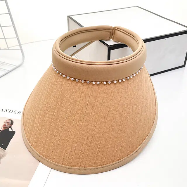 艾佳微 珍珠空顶帽子夏季日系甜美户外出游百搭显脸小发箍遮阳空顶帽 聚酯纤维 防晒帽 女款