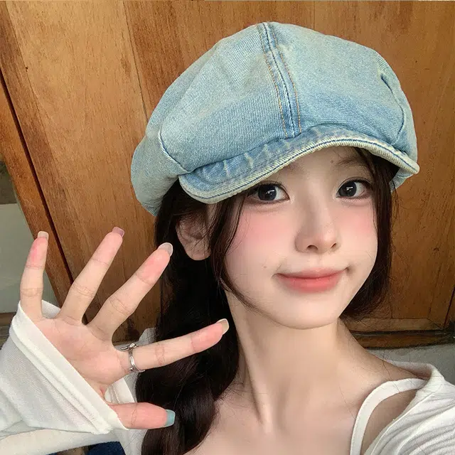 艾佳微 八角帽复古文艺画家帽夏季报童帽百搭帽子 牛仔布 贝雷帽 男女同款情侣款