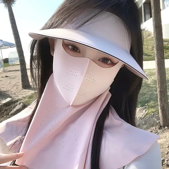 艾佳微 户外运动登山透气舒适口罩夏遮阳帽子一体护颈脸可拆骑行全脸防紫外线面罩 锦纶 防晒帽 男女同款情侣款
