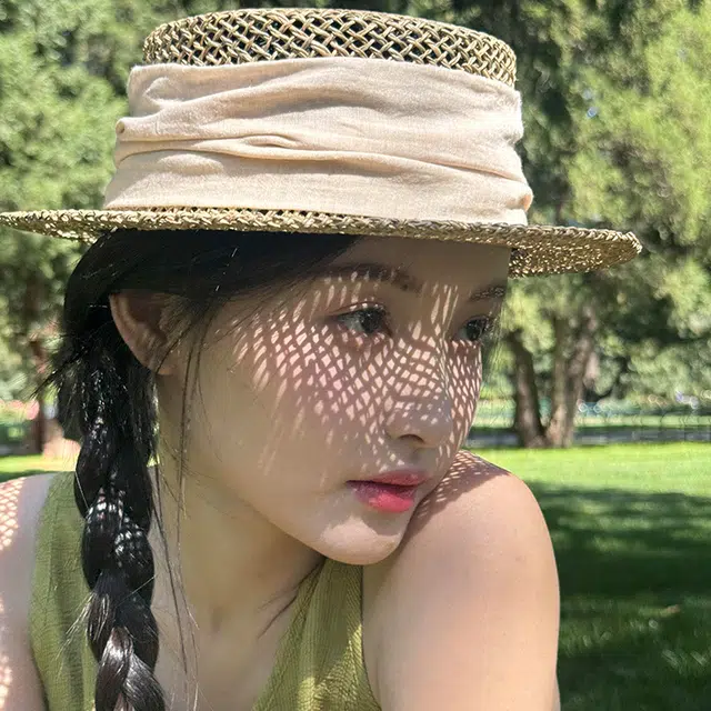 艾佳微 法式气质复古海草织镂空夏季小檐短檐平顶 沙滩帽 草编 草帽 男女同款情侣款