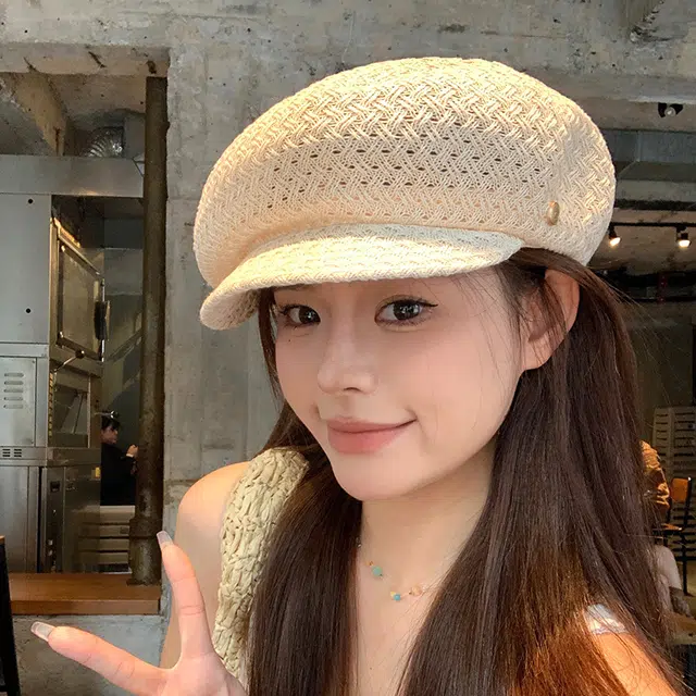 艾佳微 日系拍照游玩镂空八角帽小众纱线钩织画家帽夏季轻薄透气舒适报童帽 聚酯纤维 贝雷帽 男女同款情侣款
