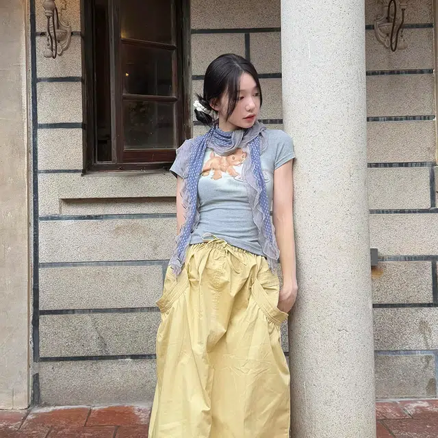 艾佳微 气质日常通勤古早灰蓝色波点蕾丝边木耳边长款 丝巾 男女同款情侣款