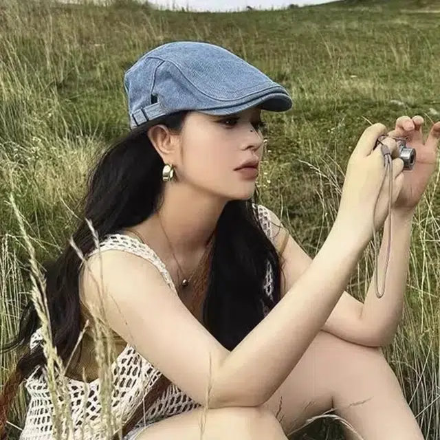 艾佳微 日系前进帽 时尚英伦风 文艺复古 牛仔布 贝雷帽 男女同款情侣款