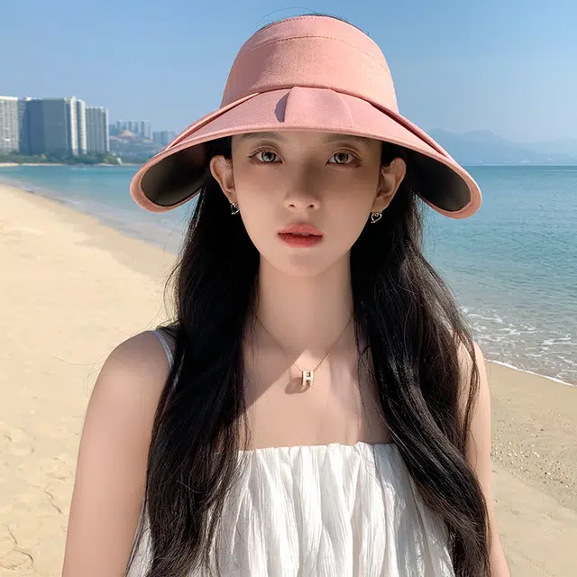 艾佳微 夏季时尚百褶大檐防紫外线遮阳可叠卷空顶半空顶 聚酯纤维 防晒帽 男女同款情侣款