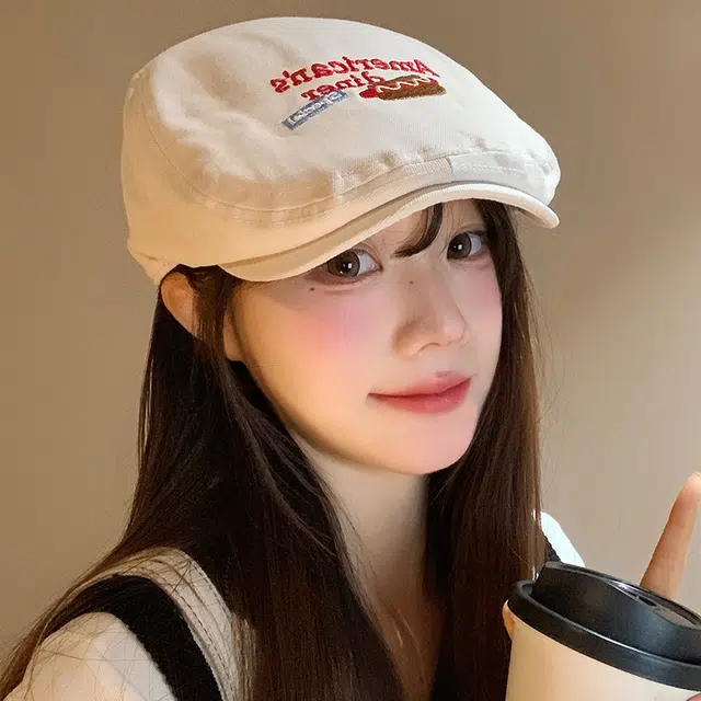 艾佳微 美式复古字母刺绣前进帽学生百搭显脸小鸭舌帽小众文艺 棉 贝雷帽 男女同款情侣款